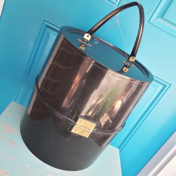 Vintage Hat Box Mid Century Modern Wig Bag Tall Suit Case Mod 60s Art Deco w Lid - Picture 2 of 16